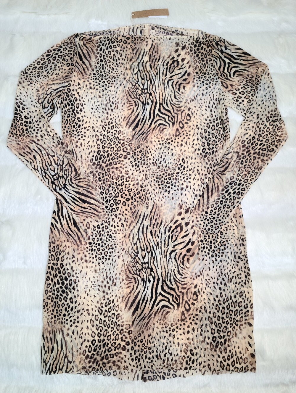 SKIMS Milky Sheer Boat Neck Mini Dress Sand Multi Animal Women 2X NEW